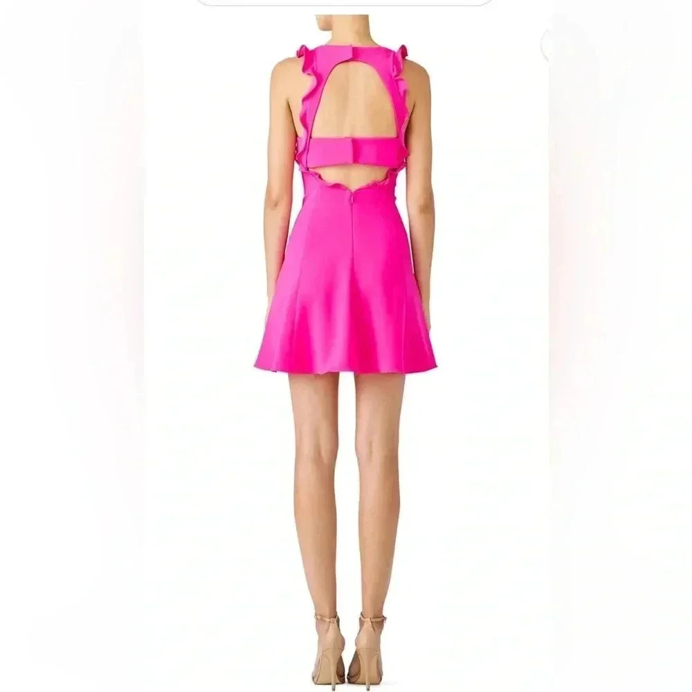 JayGodfrey Fuchsia Ruffle Fit & Flare Mini Dress Women’s Size 10 - Picture 2 of 16